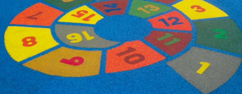 Resin Excellence's Colour Play solution showing a children friendly hopscotch like design in an open area.